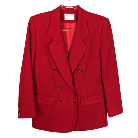 Vintage Pendleton Red Wool Double Breasted Blazer Gold Tone Buttons Petite USA - Picture 1 of 10